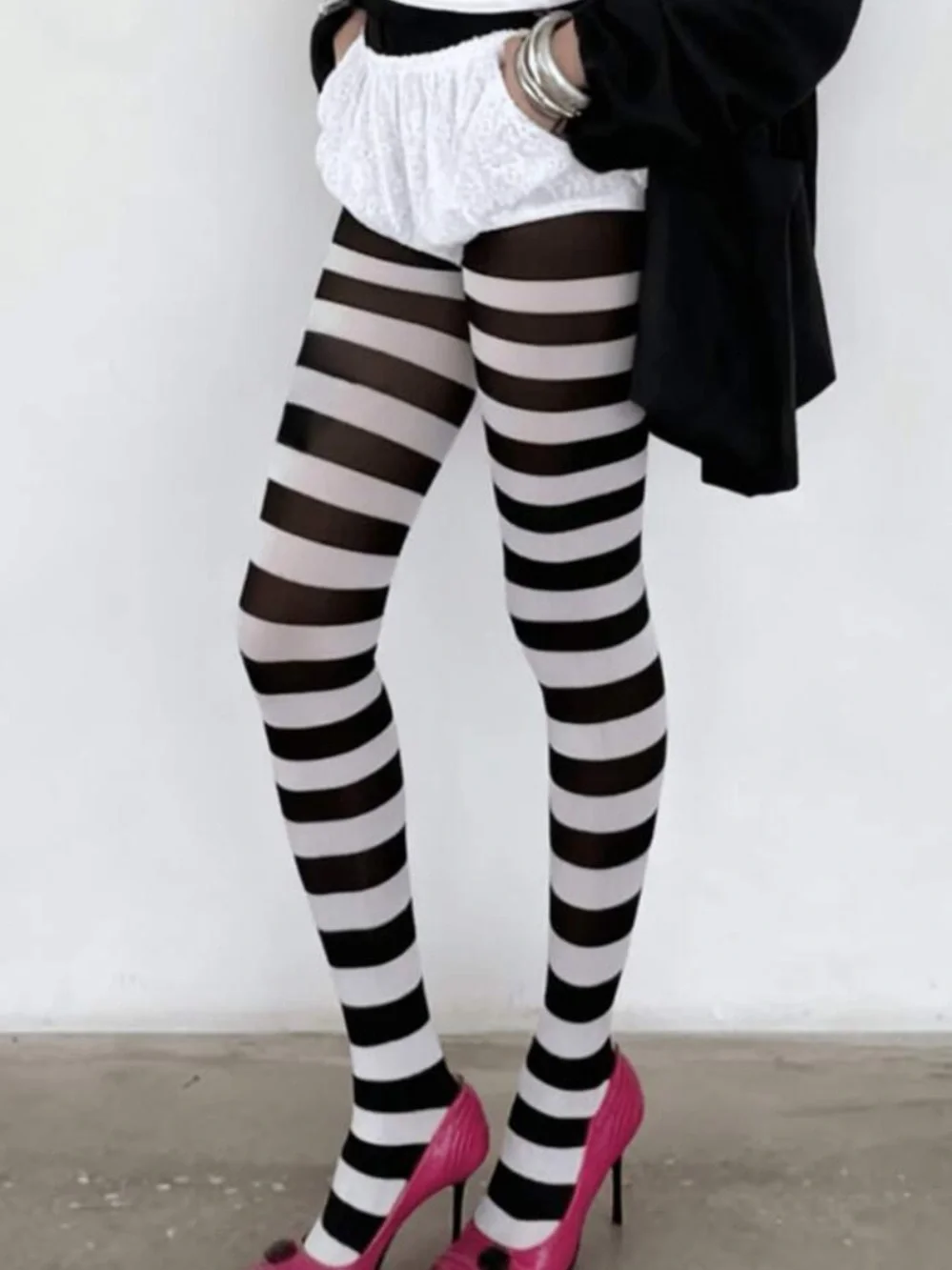 Black & White Striped Tights — Classic Contrast